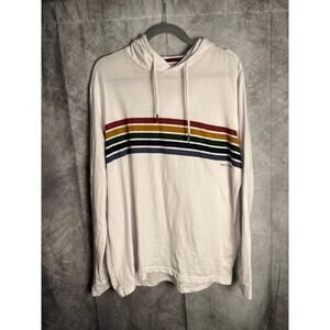 Denim & Flower Ricky Singh Men’s Hoodie Long Sleeve White Rainbow Stripe Size L